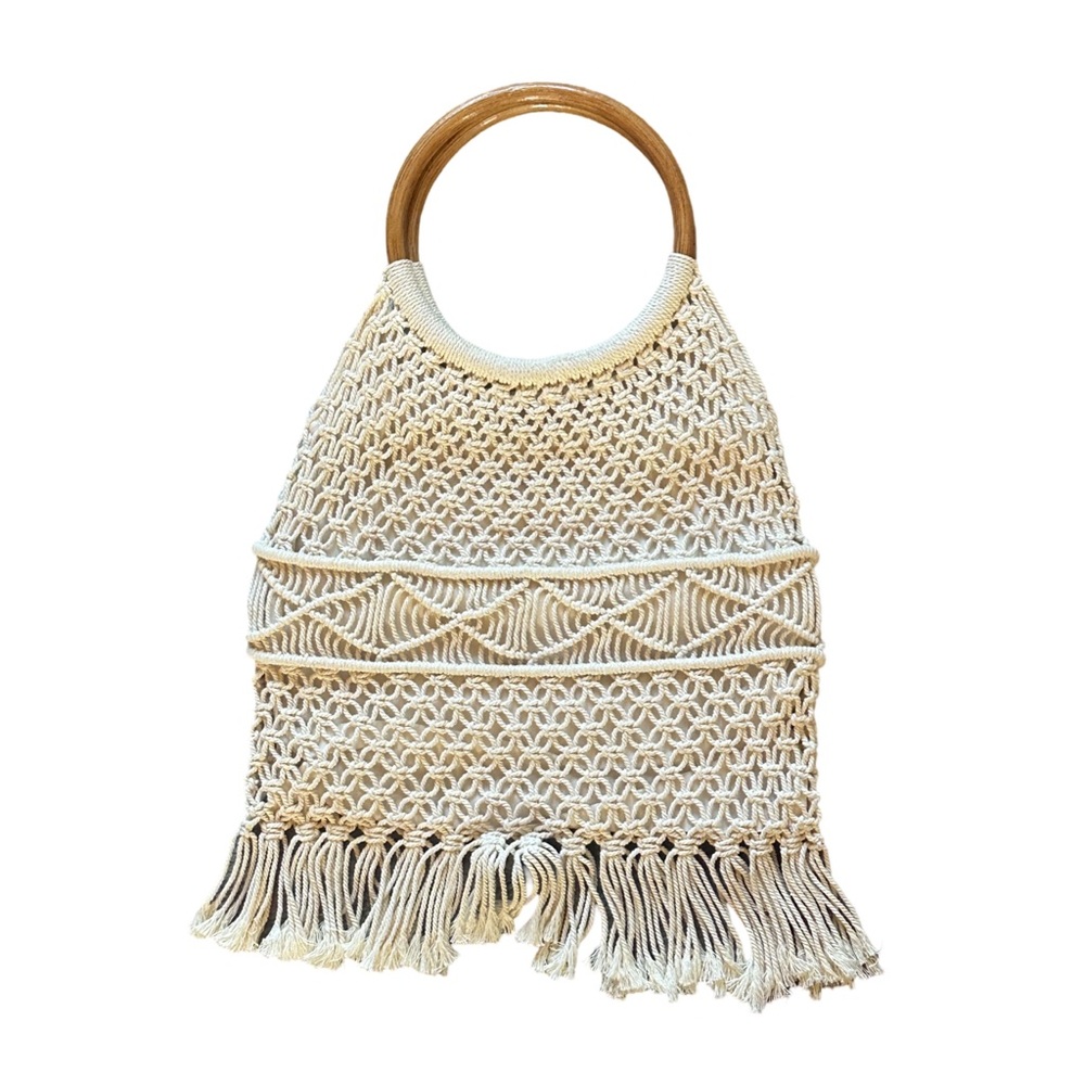 Boho Macramé Handbag w/ Wooden Handles
